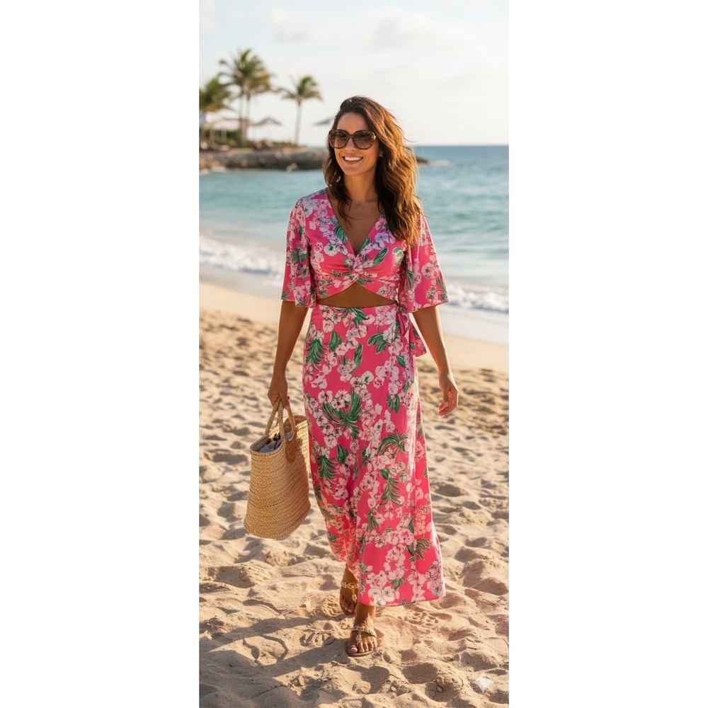 NWT Lilly Pulitzer Minka Maxi Skirt Set Roxie Pink Worth A Look Size Medium